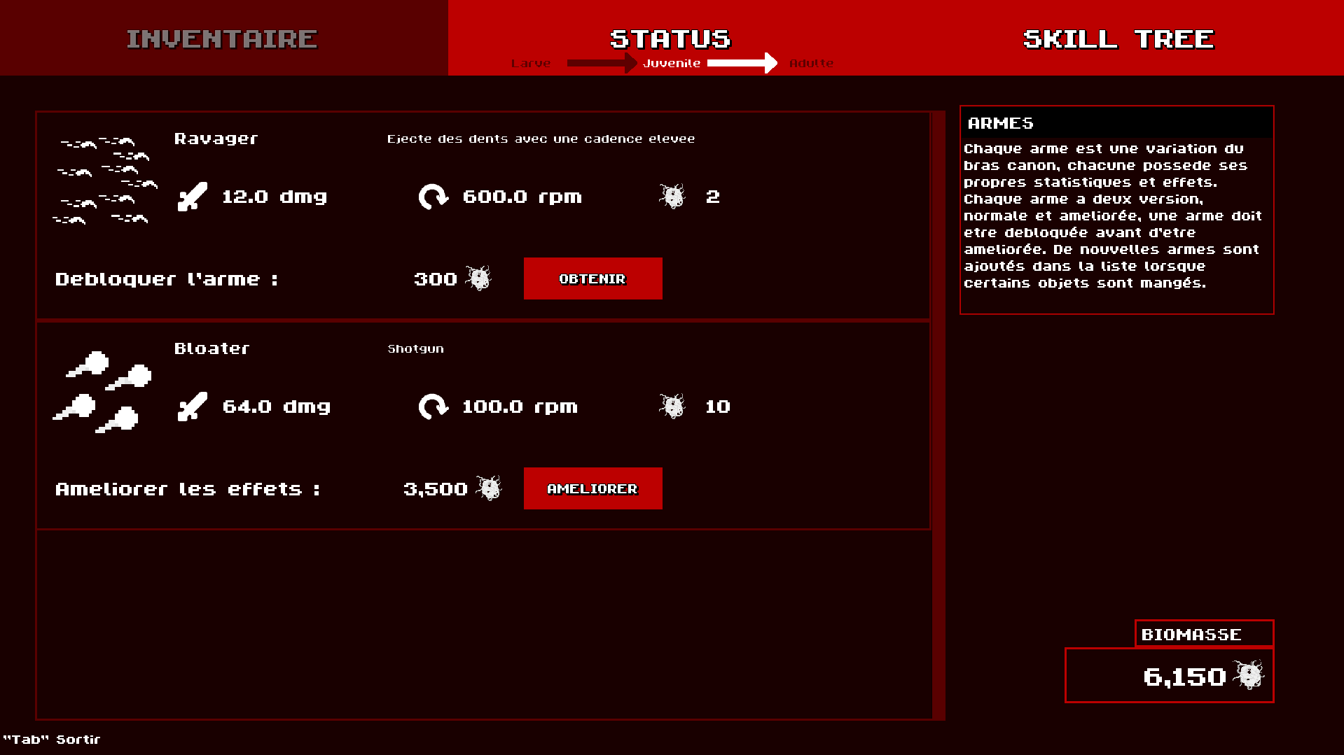 Interface d'inventaire